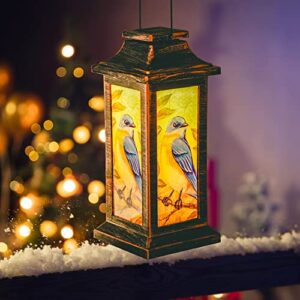 Topadorn Hanging Solar Lantern Waterproof Portable Lamp Outdoor Garden Decorative LED Light, Blue Bird, 10"H