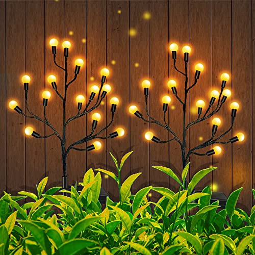 JUHUAMM Solar Tree Branch Light, Solar Christmas Light, Solar Garden Light, Decorative Solar Garden Light, Outdoor Waterproof Firefly Light, for Garden Landscape Decoration (2 Pieces)