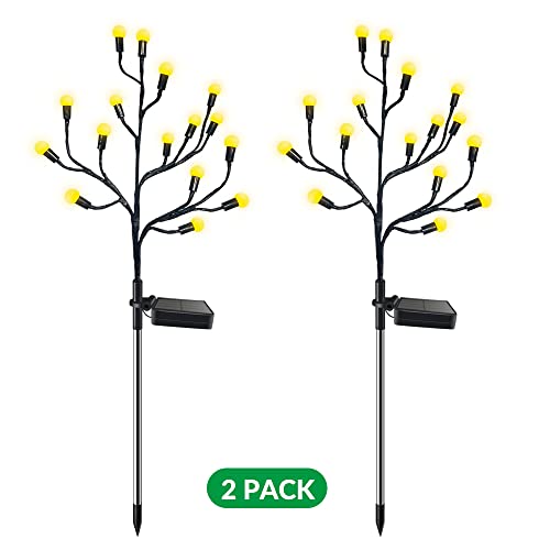 JUHUAMM Solar Tree Branch Light, Solar Christmas Light, Solar Garden Light, Decorative Solar Garden Light, Outdoor Waterproof Firefly Light, for Garden Landscape Decoration (2 Pieces)