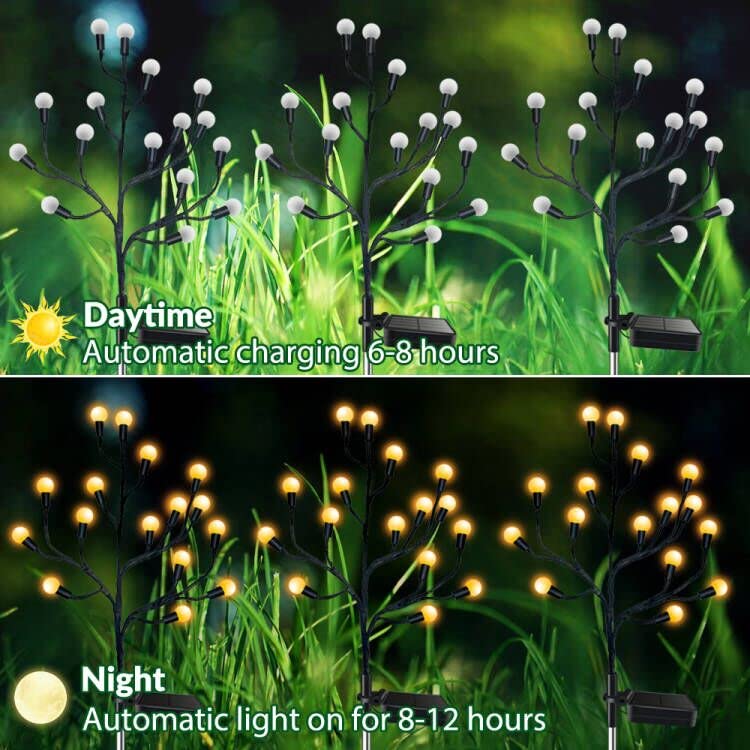 JUHUAMM Solar Tree Branch Light, Solar Christmas Light, Solar Garden Light, Decorative Solar Garden Light, Outdoor Waterproof Firefly Light, for Garden Landscape Decoration (2 Pieces)