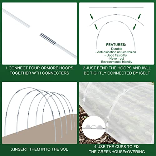 Garden Hoops Kits for Raised Beds Include 50 Pcs of Greenhouse Hoops with 49 x 8 ft Clear Greenhouse Plastic Sheeting Film and 20 Clips Frame for Grow Tunnel Mini Greenhouse or Garden