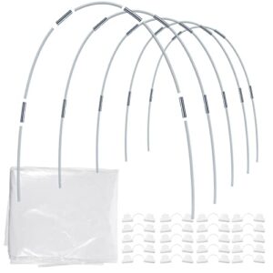 Garden Hoops Kits for Raised Beds Include 50 Pcs of Greenhouse Hoops with 49 x 8 ft Clear Greenhouse Plastic Sheeting Film and 20 Clips Frame for Grow Tunnel Mini Greenhouse or Garden