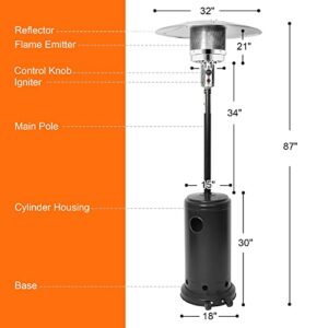 Patio Heater, 36,000 BTU Outdoor Propane Heater, 7 FT Outdoor Patio Heater with Wheels, Tip-Over Protection for Patio, Garden, Commercial and Residential, Black