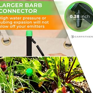 CARPATHEN 100 Drip Irrigation Emitters Sprayer - Drip Emitters for Irrigation Kit - ¼" Irrigation Tubing Compatible - 360 deg Adjustable Drippers for Drip Irrigation - Fit for Raised Garden Bed, Yard