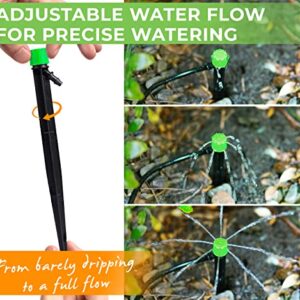 CARPATHEN 100 Drip Irrigation Emitters Sprayer - Drip Emitters for Irrigation Kit - ¼" Irrigation Tubing Compatible - 360 deg Adjustable Drippers for Drip Irrigation - Fit for Raised Garden Bed, Yard