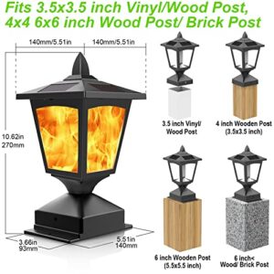 Solar Post Flame Light, Outdoor Deck Fence Post Cap Top LED Light wih Flickering Flame, Waterproof, 4x4 5x5 6x6, Outdoor Garden Firefly String Lights, 30 Leds, (Pack of 2)