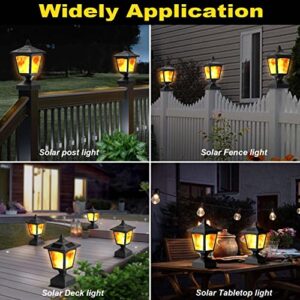 Solar Post Flame Light, Outdoor Deck Fence Post Cap Top LED Light wih Flickering Flame, Waterproof, 4x4 5x5 6x6, Outdoor Garden Firefly String Lights, 30 Leds, (Pack of 2)