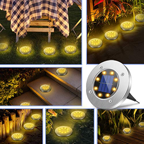 Solar Lights Outdoor, Disk Lights LED Garden Lights Solar Powered Waterproof In-Ground Outdoor Landscape Lights for Patio Pathway Garden Lawn Yard Driveway Deck Walkway, Solar Ground Lights(8 Packs)