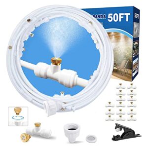 misters for outside patio,misting system for cooling outdoor,50ft (15m),water mist hose diy kit for porch,canopy,deck,umbrella,garden,greenhouse,yard,plants,trampoline sprinkler accessories for kids