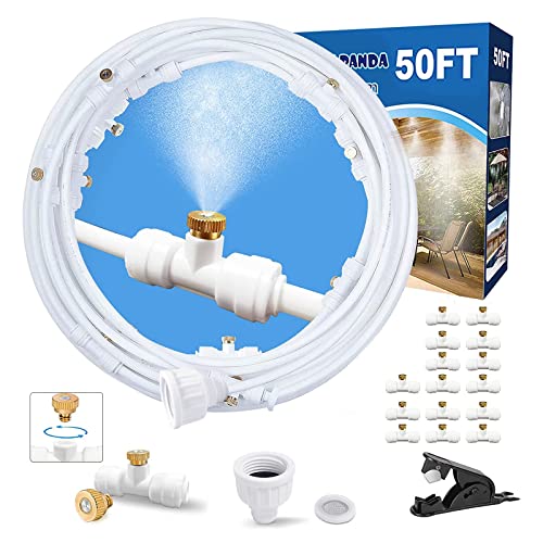 Misters for Outside Patio,Misting System for Cooling Outdoor,50Ft (15M),Water Mist Hose DIY Kit for Porch,Canopy,Deck,Umbrella,Garden,Greenhouse,Yard,Plants,Trampoline Sprinkler Accessories for Kids