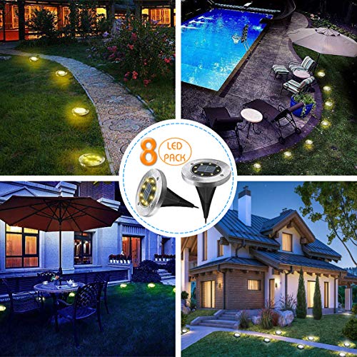 Solar Ground Lights, Upgraded Outdoor Garden Waterproof Bright in-Ground Lights for Lawn Pathway Yard Driveway, Producing More Light with 8 LED (Warm White)