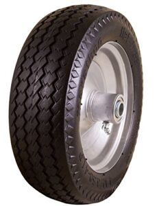 marathon 4.10/3.50-4″ flat free, all purpose utility tire on wheel, 3″ centered hub, 5/8″ bearings