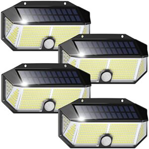 otdair 310 led solar outdoor lights, solar motion lights with 3 lighting modes, ip65 waterproof solar security light solar wall light for garden, yard, patio, garage, pathway 4pack
