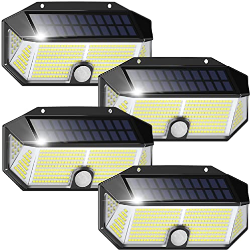 Otdair 310 LED Solar Outdoor Lights, Solar Motion Lights with 3 Lighting Modes, IP65 Waterproof Solar Security Light Solar Wall Light for Garden, Yard, Patio, Garage, Pathway 4Pack