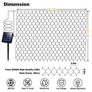 Solar Net Lights Outdoor Mesh Lights Waterproof with 8 Lighting Modes, Auto On/Off, 200 LED Starry Fairy String Lights Backyard Patio Twinkling Lights Wall Roof Wedding Party Decor(9.8ftx6.6ft,White)