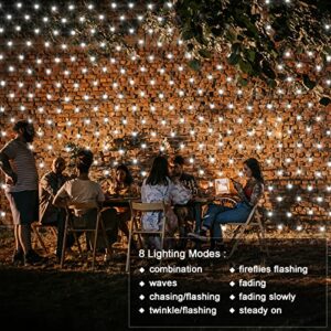 Solar Net Lights Outdoor Mesh Lights Waterproof with 8 Lighting Modes, Auto On/Off, 200 LED Starry Fairy String Lights Backyard Patio Twinkling Lights Wall Roof Wedding Party Decor(9.8ftx6.6ft,White)