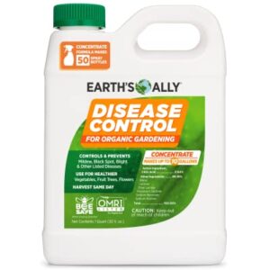 Earth's Ally Disease Control Concentrate for Plants | Fungicide Treatment for Powdery Mildew, Blight, Black Spot, Fungus - Use on Plant & Rose Diseases & More, 32oz Concentrate