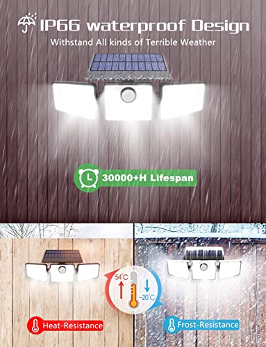 YUNNOVA Solar Outdoor Lights - Motion Sensor Outdoor Lights with 3 Heads Reflector Wireless Illumination Security Flood Lights with 270° Wide Angle,IP65 Waterproof,Wall Light for Garden Patio Garage