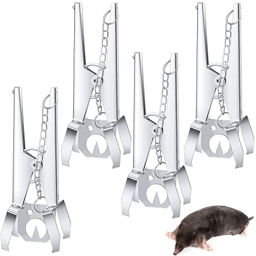 Gopher Trap Easy Setup Scissor Trap Reusable Mole Traps for Lawns Galvanized Metal Pest Control Traps for Gardens Farms Nurseries Field Outdoor Use, Silver Color (4 Pcs)