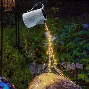 soltuus solar watering can with 6.6ft cascading lights, including metal watering can and 180 led solar powered waterfall lights, gift for mom, decorative for outdoor garden patio