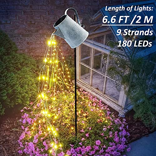 Soltuus Solar Watering Can with 6.6ft Cascading Lights, Including Metal Watering Can and 180 LED Solar Powered Waterfall Lights, Gift for Mom, Decorative for Outdoor Garden Patio