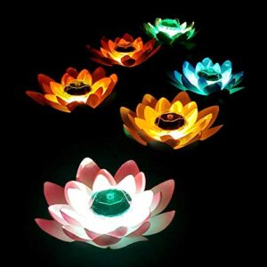 qweei led floating lotus light waterproof, solar floating lights swimming pool color-changing flower lotus night lights for ponds garden wedding decorationï¼ˆblueï¼‰