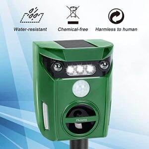 Phosooy Ultrasonic Animal Repeller, Outdoor Waterproof Solar Animal Deterrent Repellent with Motion Sensor & LED Flashing Lights, Drive Away Cats, Squirrels, Rats, Skunks, Raccoons and Deer