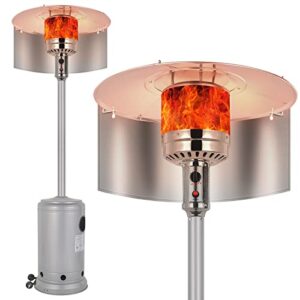 hykolity 50,000 btu propane patio heater with reflector, stainless steel burner, triple protection system, wheels, outdoor heaters for patio, garden, commercial and residential, silver