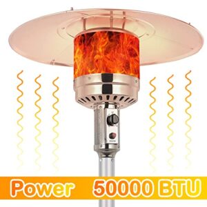 Hykolity 50,000 BTU Propane Patio Heater with Reflector, Stainless Steel Burner, Triple Protection System, Wheels, Outdoor Heaters for Patio, Garden, Commercial and Residential, Silver