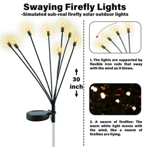 Romdecyn Firefly Lights Solar Outdoor Waterproof , 8 LED Starburst Swaying Solar Powered Firefly Path Lights Decoration for Garden Patio Party Holiday Landscape Pathway, Warm White (4Pack)