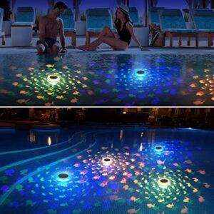 Solar Floating Pool Lights,Color Changing Fish Pattern Swimming Pool Lights,Glow in The Dark LED Pool Floating Fish Lights,IP67 Waterproof Outdoor Pool Lights That Float for Pool,Pond,Hot tub-2 PACK