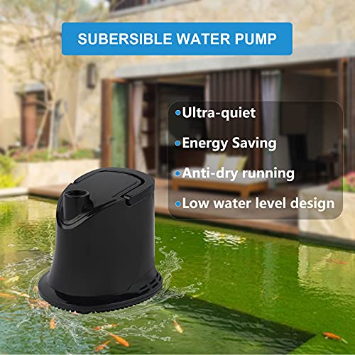 Hachtecpet Submersible Fountain Water Pump: 810 GPH 60W Ultra Quiet Adjustable Flow Pond Pump for Garden |Aquarium | fish tank | Pool | Hydroponics | Waterfall | with 6ft Power Cord & Portable Handle