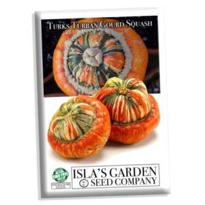 turks turban gourd squash seeds for planting, 25+ heirloom seeds per packet, (isla’s garden seeds), non gmo seeds, botanical name: cucurbita maxima ‘turban’, great decoration or gift