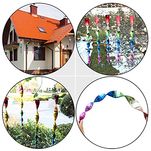 YARDWE 10pcs Bird Rods Gradient Colored Wind Hanging Reflective Scare Spiral Rods Keep Birds Away from Garden House Farm