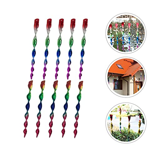 YARDWE 10pcs Bird Rods Gradient Colored Wind Hanging Reflective Scare Spiral Rods Keep Birds Away from Garden House Farm