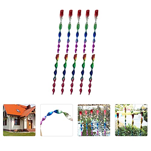 YARDWE 10pcs Bird Rods Gradient Colored Wind Hanging Reflective Scare Spiral Rods Keep Birds Away from Garden House Farm