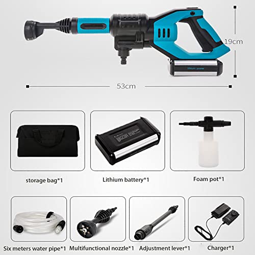 ZHANGTAOLF Cordless Electric High Pressure Washer, 21/20V Portable Battery and Charger, with 5 in 1 Adjustable Nozzle and ECO Energy Saving, for Car Wash Cleaning Floor Terrace Garden,Blue