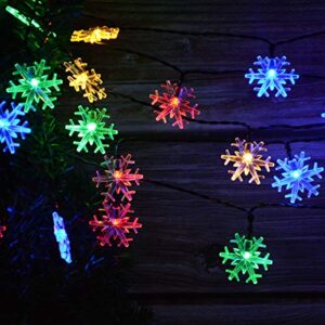 Viewpick Solar Christmas Snowflake String Lights, 50 LED Multicolor Christmas Fairy Lights Waterproof Solar Christmas Lights Outdoor Crystal Decor Lights for Christmas Tree Railing Garden Fence Decor
