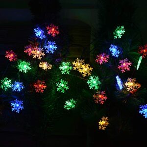 Viewpick Solar Christmas Snowflake String Lights, 50 LED Multicolor Christmas Fairy Lights Waterproof Solar Christmas Lights Outdoor Crystal Decor Lights for Christmas Tree Railing Garden Fence Decor