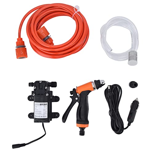 xrwlyxgs 12V 72W high Pressure Washer with Male Thread G1/2 Portable car Washer kit with 20ft PVC Outlet Hose and 3.2ft Inlet Hose for Home Garden Vehicle Cleaning