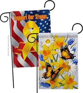 daffodil & butterflies garden flag – pack friends bugs frogs butterfly ladybugs dragonfly bee springtime insect natural wildlife support our troops – house yard gift double-sided 13 x 18.5