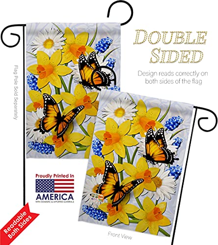 Daffodil & Butterflies Garden Flag - Pack Friends Bugs Frogs Butterfly Ladybugs Dragonfly Bee Springtime Insect Natural Wildlife Support Our Troops - House Yard Gift Double-Sided 13 X 18.5