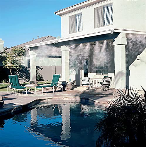 VICKERT Misting Cooling System, 33FT (10M) Misting Line + 8 Brass Mist Nozzles + a Brass Adapter(3/4") Outdoor Mister for Patio Garden Greenhouse Trampoline for waterpark
