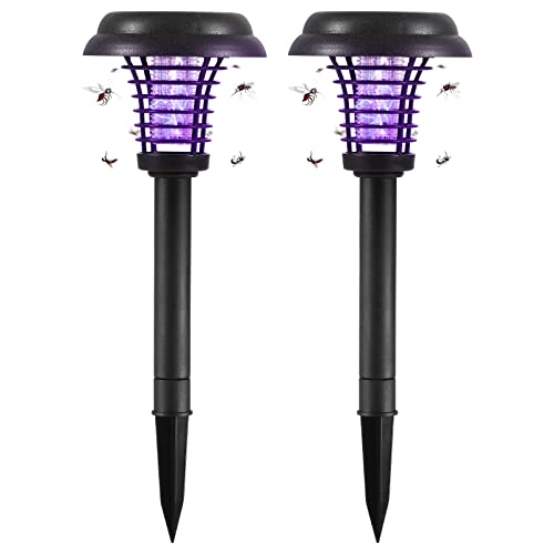 2 Pack Solar Bug Zapper Outdoor Mosquito Zapper Outdoor for Patio - Mosquito Killer & Lighting - 2 in 1 Waterproof Mosquito Repellent Fly Zapper for Outdoor