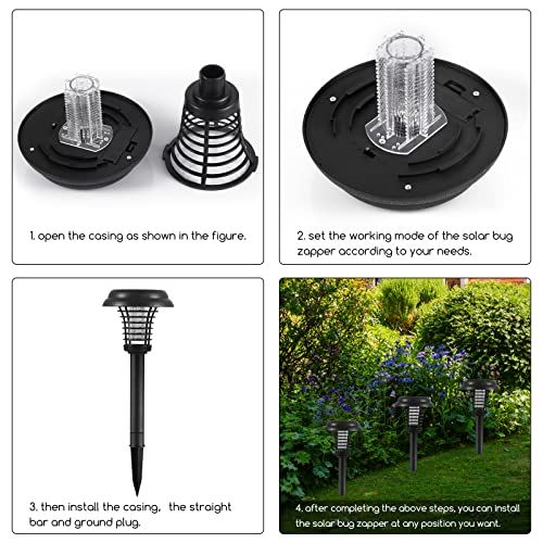 2 Pack Solar Bug Zapper Outdoor Mosquito Zapper Outdoor for Patio - Mosquito Killer & Lighting - 2 in 1 Waterproof Mosquito Repellent Fly Zapper for Outdoor