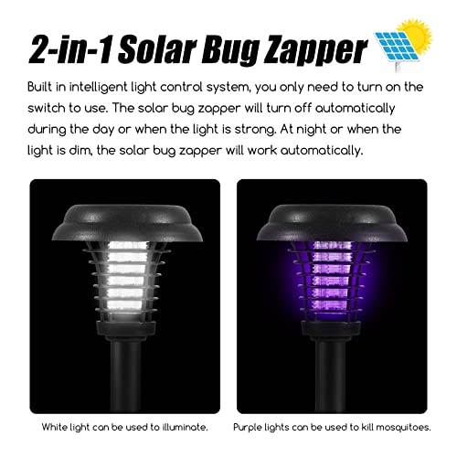 2 Pack Solar Bug Zapper Outdoor Mosquito Zapper Outdoor for Patio - Mosquito Killer & Lighting - 2 in 1 Waterproof Mosquito Repellent Fly Zapper for Outdoor
