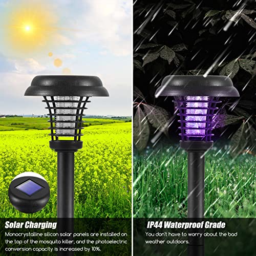 2 Pack Solar Bug Zapper Outdoor Mosquito Zapper Outdoor for Patio - Mosquito Killer & Lighting - 2 in 1 Waterproof Mosquito Repellent Fly Zapper for Outdoor