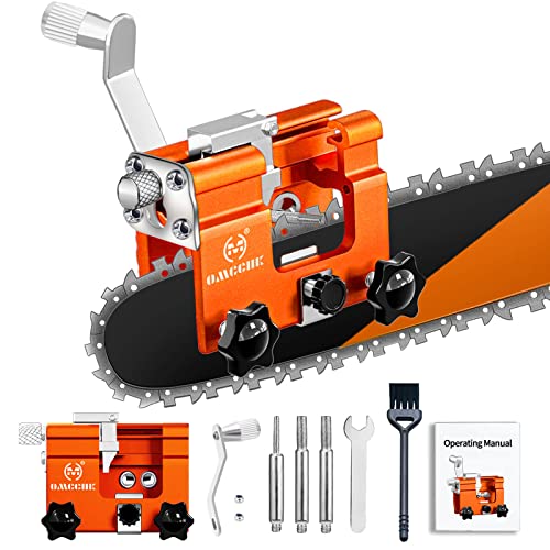 Chainsaw Chain Sharpening Jig, Manual Chainsaw Sharpener Kit, Portable Chainsaw Teeth Sharpener with Burr Grinding Stone & Cleaning Brush, Mini Chainsaw Blade Sharpener Attachment for Gas/Electric Saw