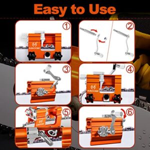 Chainsaw Chain Sharpening Jig, Manual Chainsaw Sharpener Kit, Portable Chainsaw Teeth Sharpener with Burr Grinding Stone & Cleaning Brush, Mini Chainsaw Blade Sharpener Attachment for Gas/Electric Saw