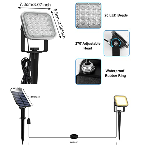 T-SUN Solar Spotlights, Solar Outdoor Spot Lights Warm White IP65 Waterproof Garden Lights Lawn Light Outdoor Spotlight Auto On/Off for Garden Yard Lawn Path 1 in 1 2Pack